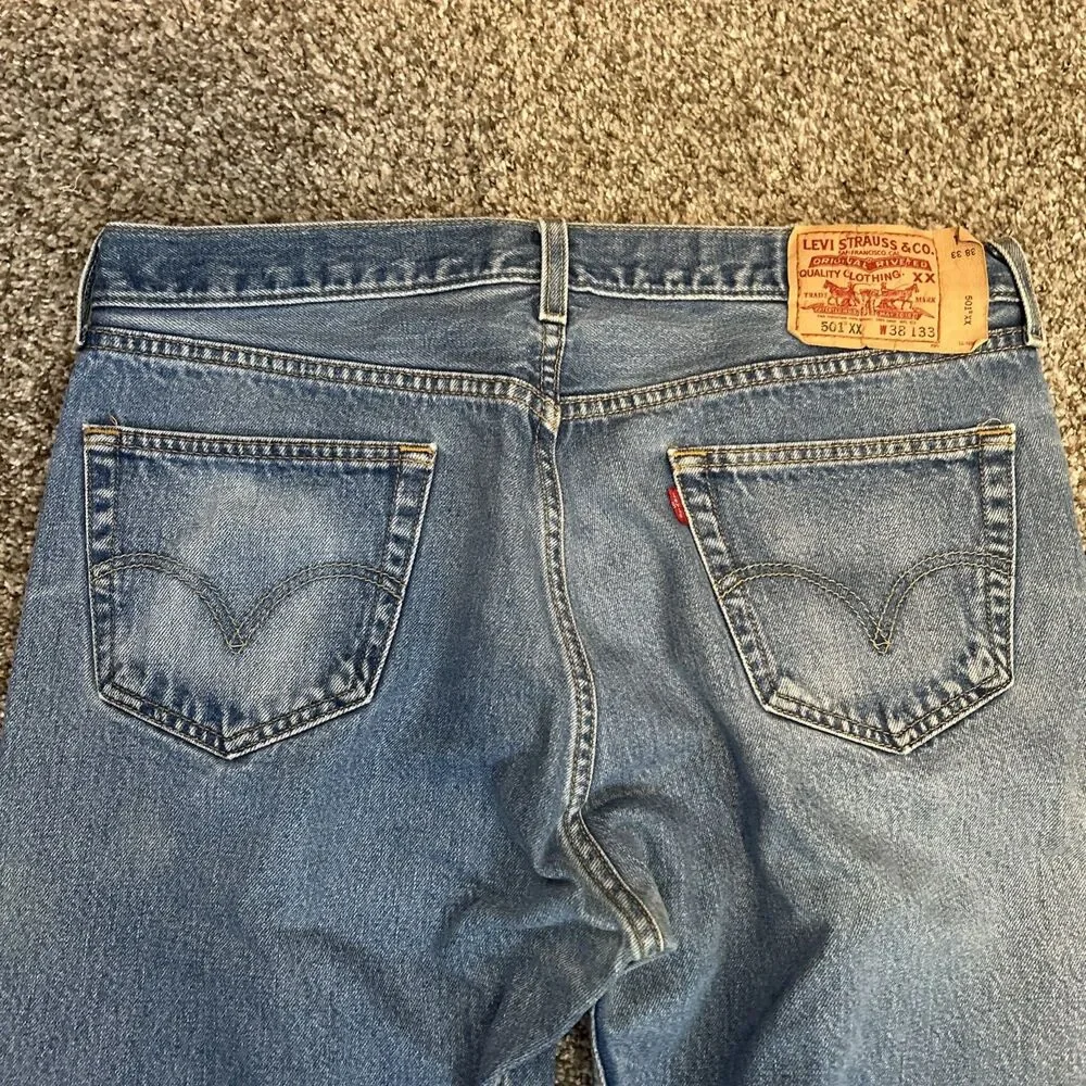 Vintage Y2k Levi's 501XX Button Fly Jeans 38x33 Light Wash Denim Baggy